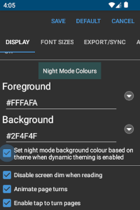 Enable Dynamic Reader Night Background Colour