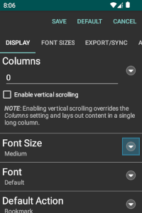 calibre epub reader font size